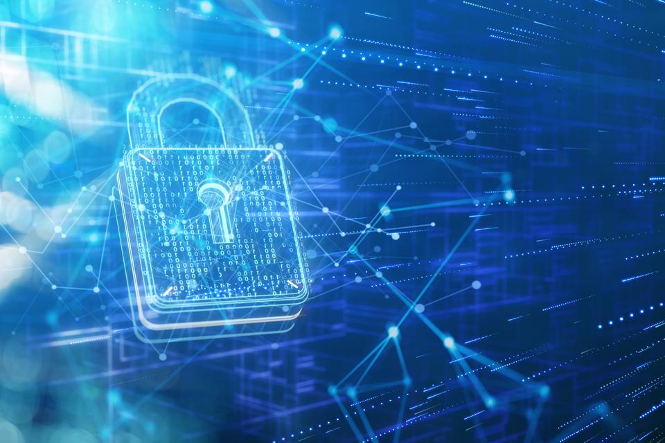 Candado de seguridad y datos de red.
