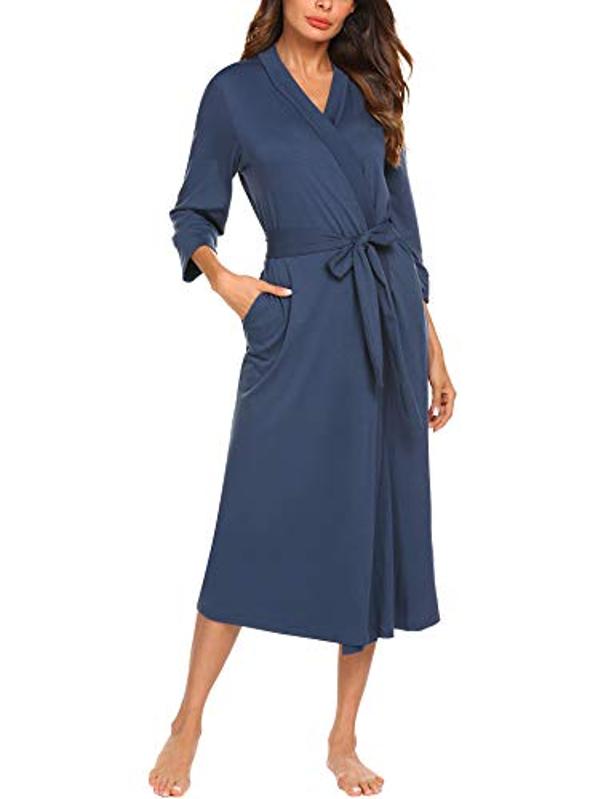 Amazon Prime Day MAXMODA Bata de dormir para mujer con cuello chal y bata de baño de manga 3/4