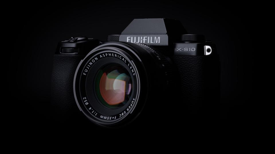 Fujifilm X-S10 on a dark background