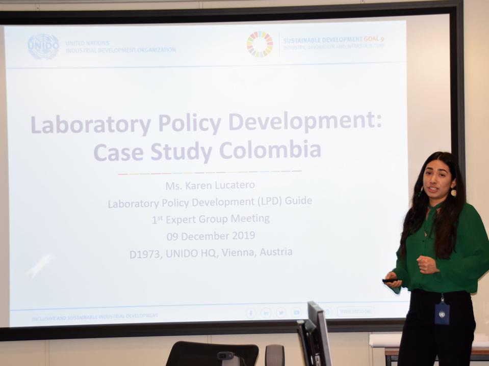 Karen Lucatero presents the Colombian Case Study at UNIDO Headquarters in Vienna.