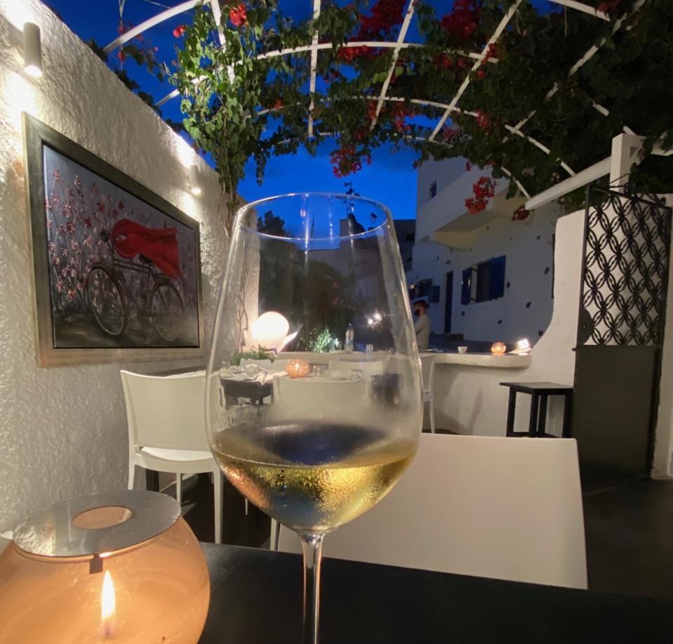 Assyrtiko wine at a Santorini restaurant