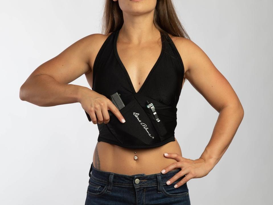 Dene Adams' Active Bra Holster allows women to carry comfortably and securely.