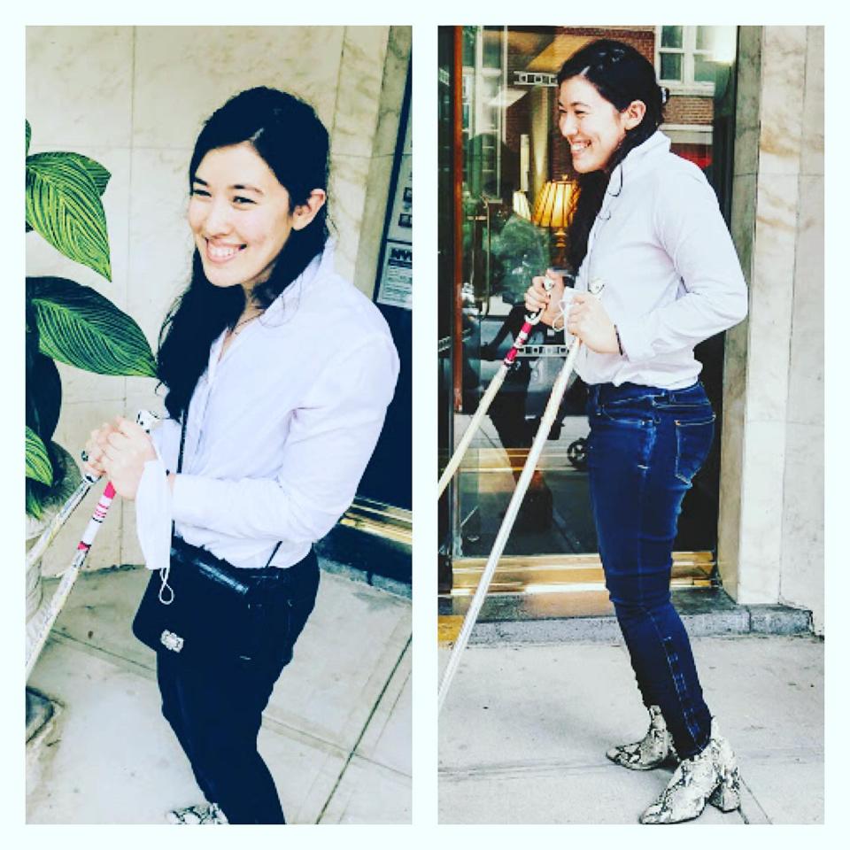 Xian Horn wearing MagnaReady shirt and Seven7 jeans provided by Zappos Adaptive