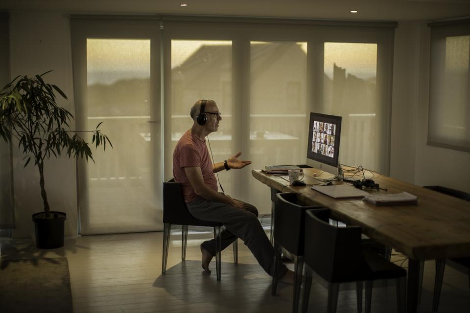 Businessman on video call from home during lockdown