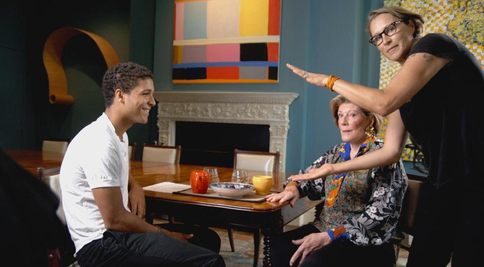Filmmaker Catherine Gund (right) slates a scene in Aggie, the new full-length film about her mother, Agnes Gund.