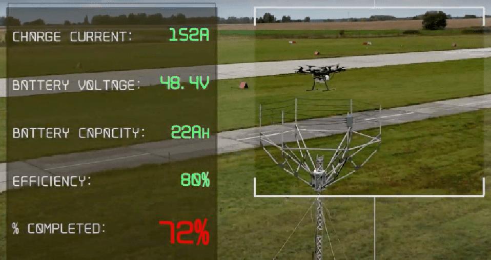An example of the wireless in-air drone charging station in operation.
