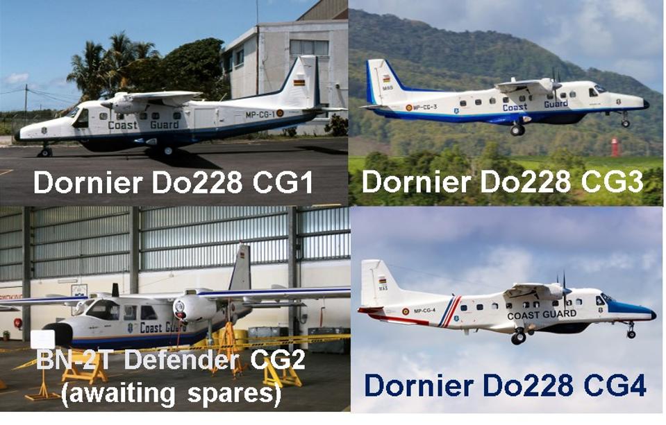 Fleet of three Dornier Do228 still active for Mauritius Coastguard (CG1, CG3, CG4)