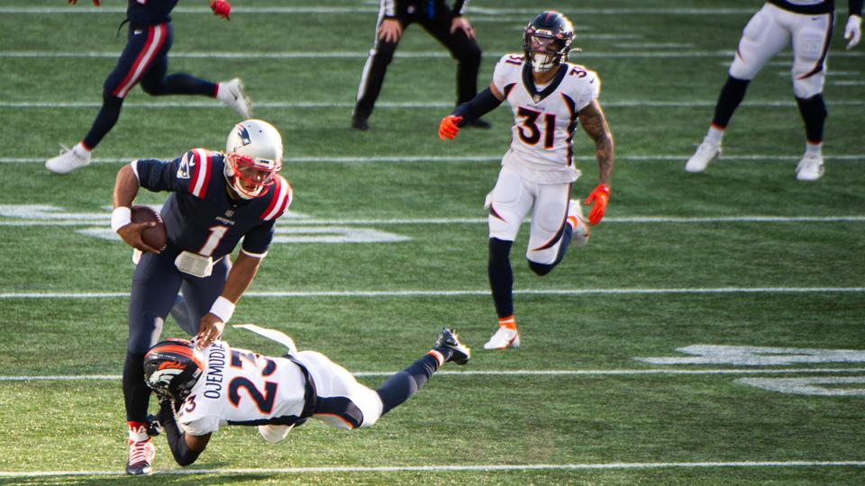 Cam Newton during the Patriots' 18-12 loss to the Broncos