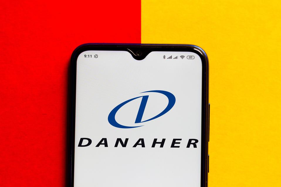 In this photo illustration the Danaher Corporation logo seen...