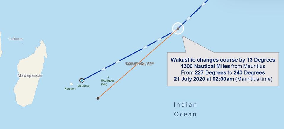 Unlucky 13: The Wakashio changed course by 13 degrees at 1300 Nautical Miles from Mauritius
