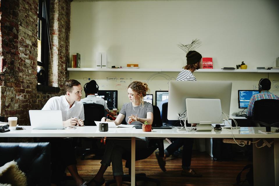 Business owner in project discussion with partner