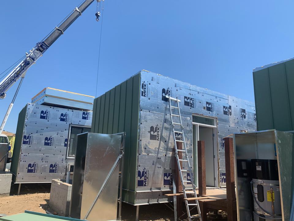 Construction of Veev's development in San Jose for residents displaced during the COVID-19 pandemic. Veev completed 78 units in just 90 days, shown in-progress here.