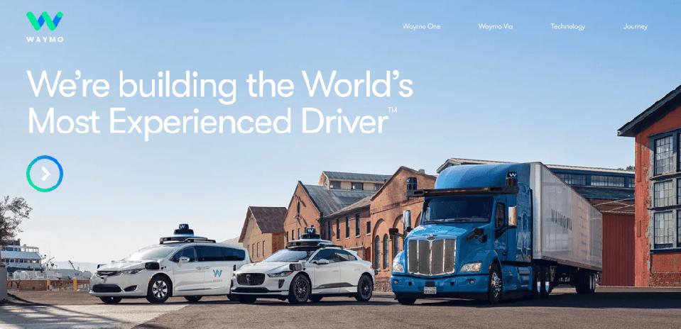 A screenshot of the Waymo homepage