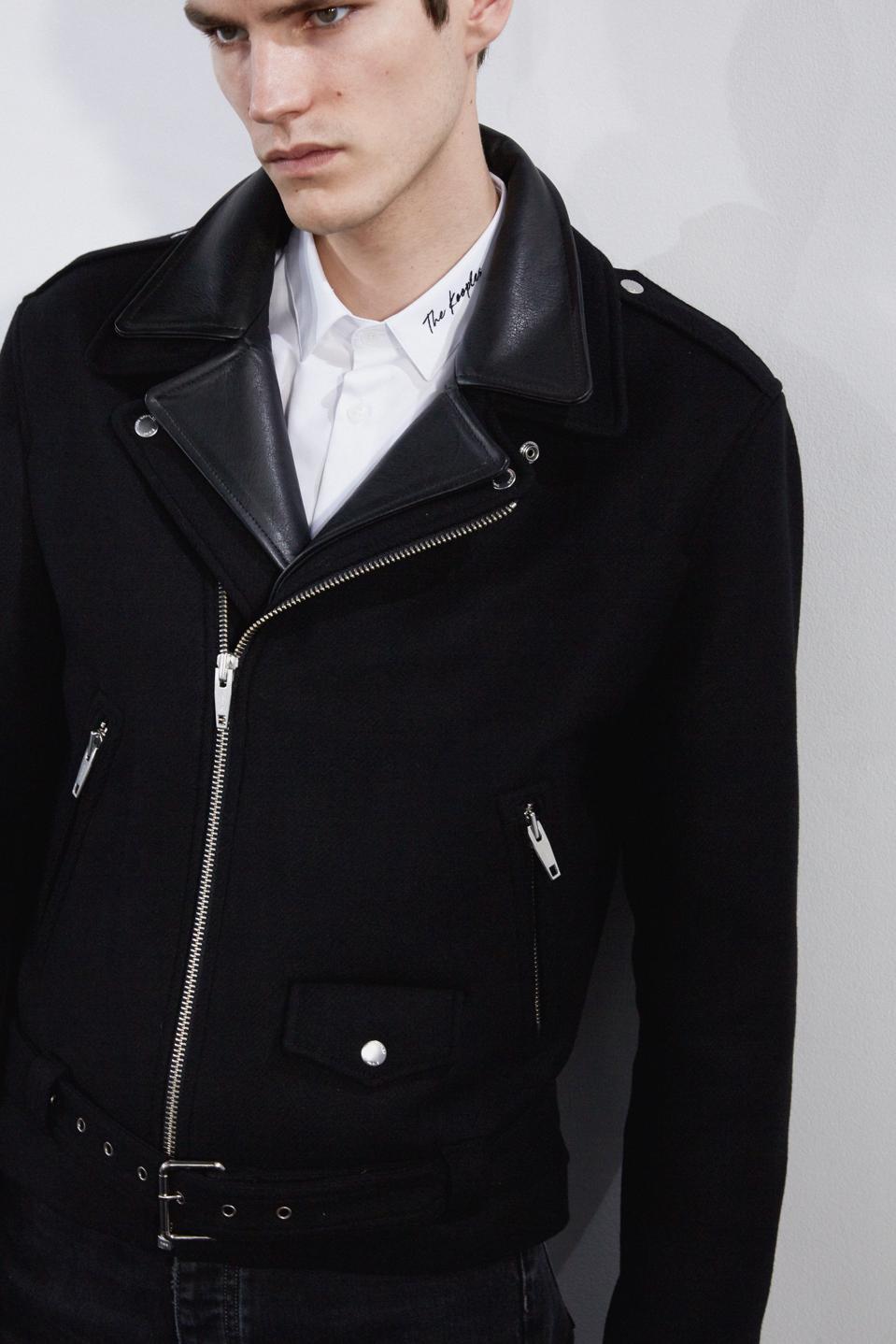 The Kooples Black Wool Jacket With Leather Insert Image
