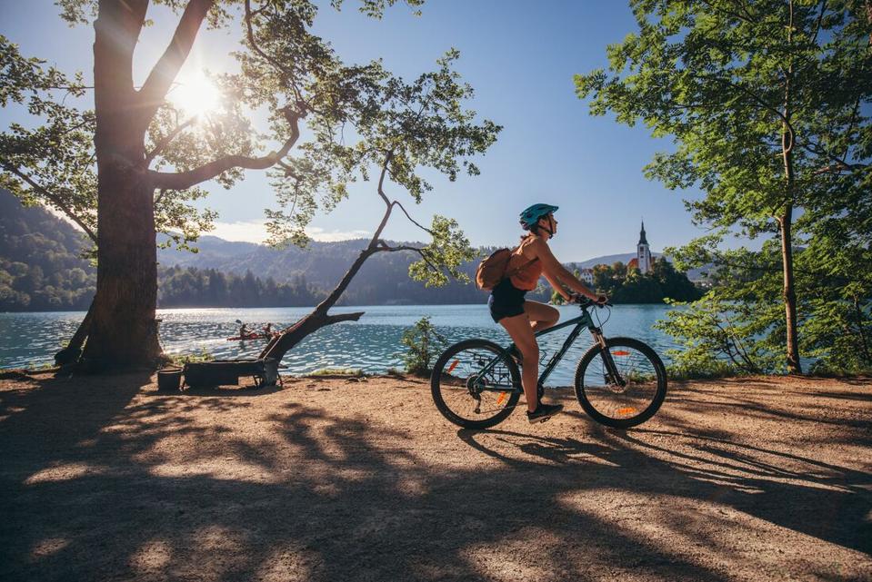Cycling by Lake Bled in Slovenia