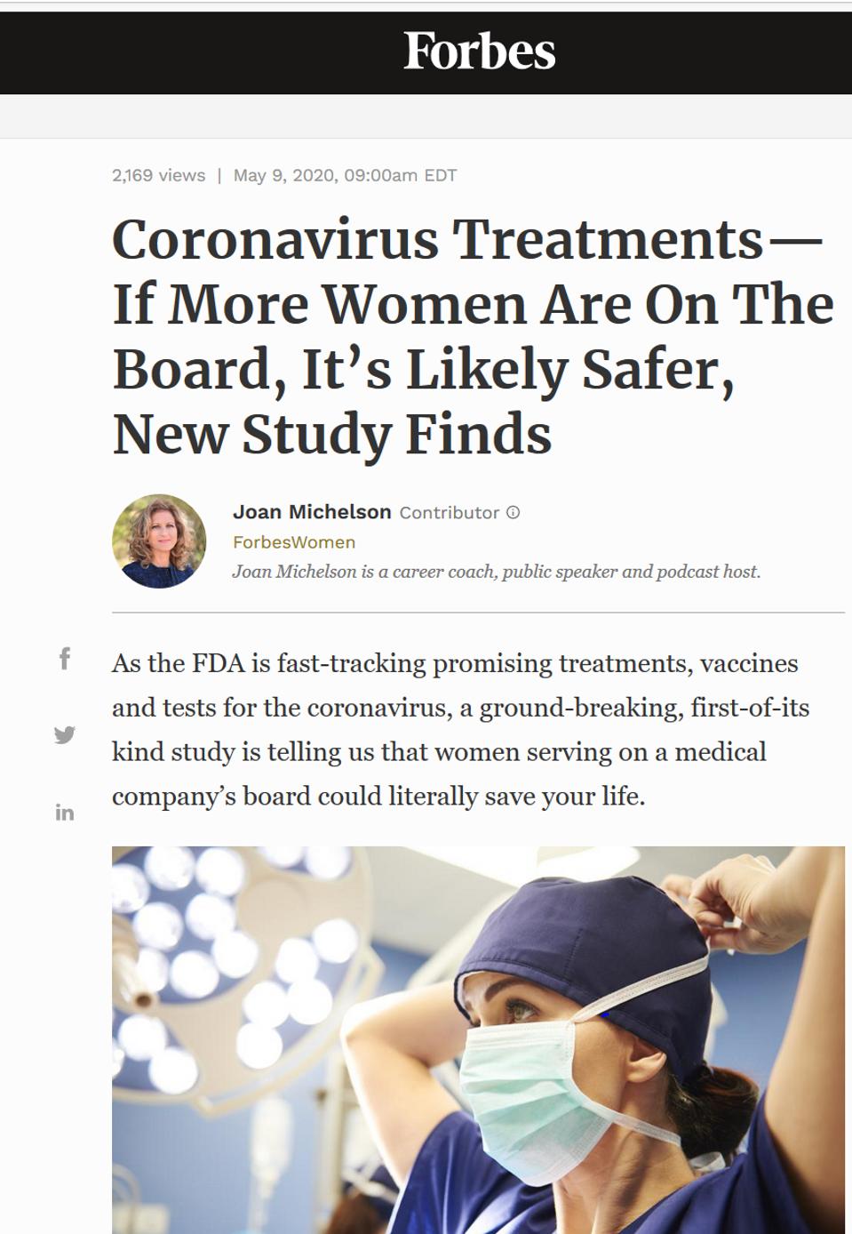 Joan Michelson Forbes story on study about dangers of not having women on boards. JOAN MICHELSON, FORBES STORY Joan Michelson Forbes story on study about dangers of not having women on boards.