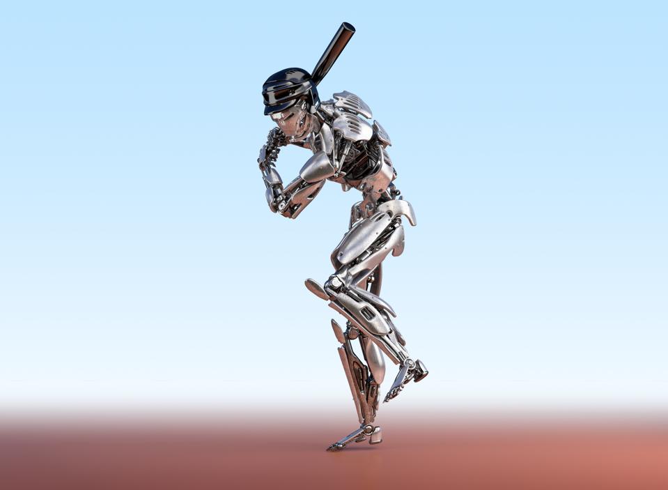 Cyborg baseball player getting ready to bat.