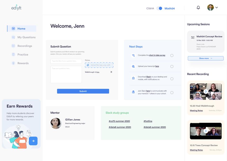 Edlyft's platform enables users to get support in the form of live or recorded sessions, Q&As, and resources on the portal