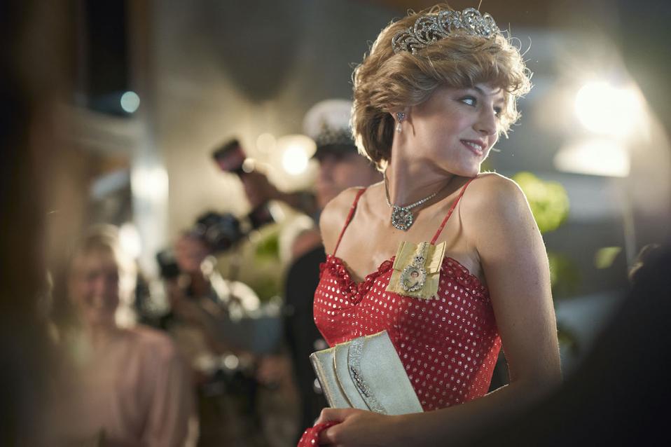 Emma Corrin as Lady Diana Spencer in the fourth season of 'The Crown' as she meets and then marries Prince Charles.