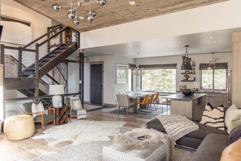 interior of luxurious cabin in mountains