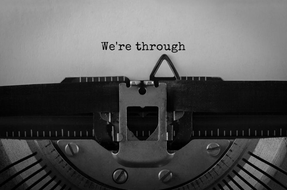 Text We're through typed on retro typewriter