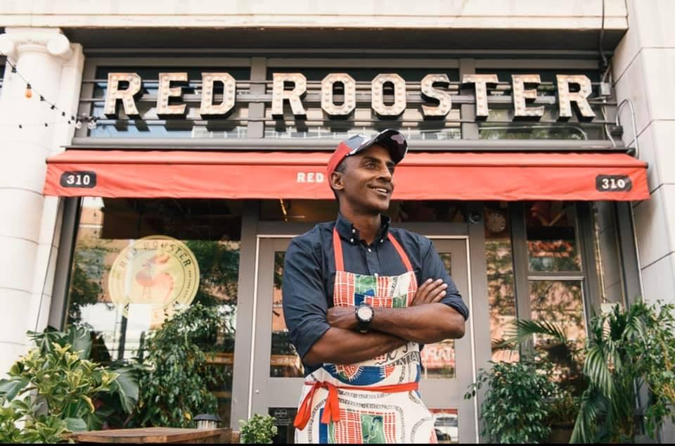 Marcus Samuelsson outside his Harlem restaurant, Red Rooster