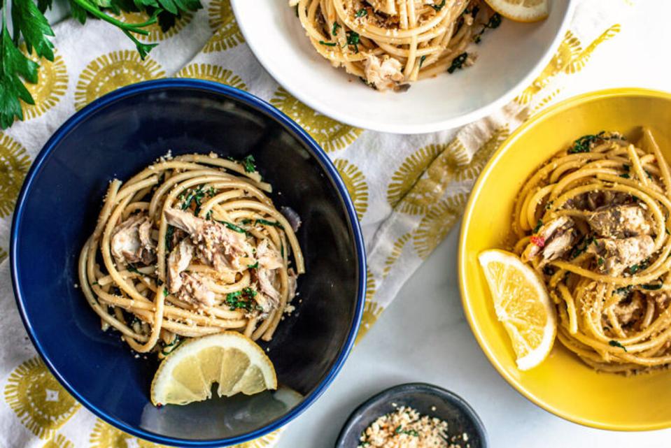 Marcus Samuelsson's bucatini with mackerel and swiss chard