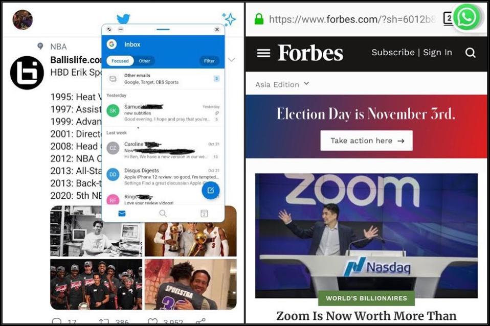 Huawei split-screen multi-tasking.
