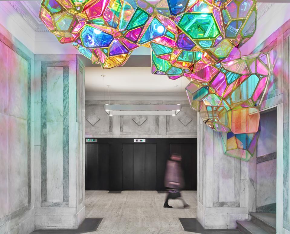 An art exhibit with many colors
