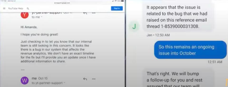 YouTube support refers to the revenue problems as a ″bug″