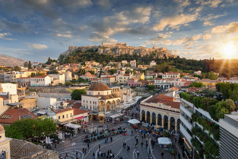 Best Places To Live In Europe; Sunset over the  old town of Athens, Greece