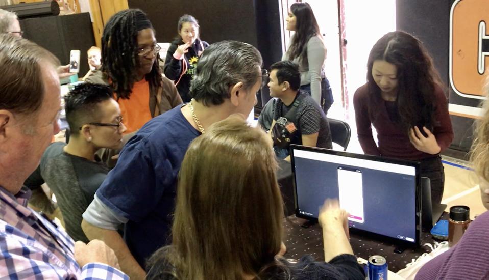 Gabriella demos AccesSOS at the California School for the Deaf in Fremont