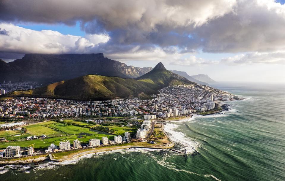 Cape Town and the mountains that frame it—Table Mountain and Lion's Head.