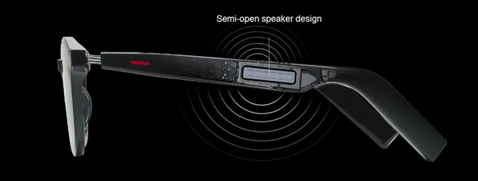 A product render showing the tech inside the sunglassse