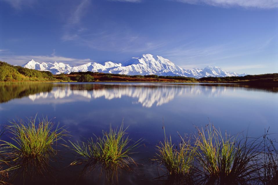 Mount McKinley in Denali National Park, Alaska reflected in Reflection Pond.
