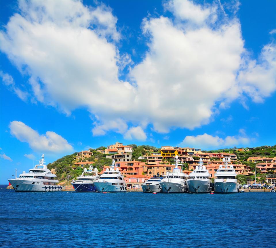 luxury yachts in Porto Cervo coastline