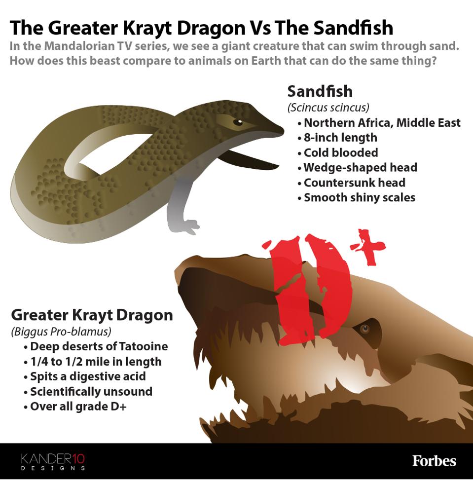 In the Mandalorian TV series, we see a giant creature that can swim through sand. How does this beast compare to animals on Earth that can do the same thing?