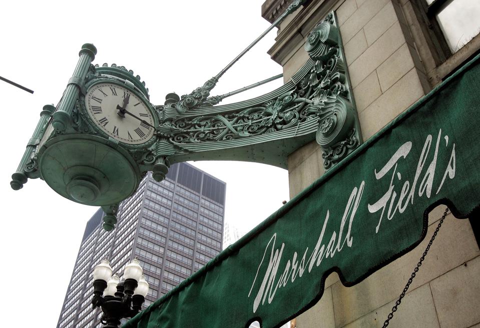 The clock is still there but Marshall Field's is now Macy's.