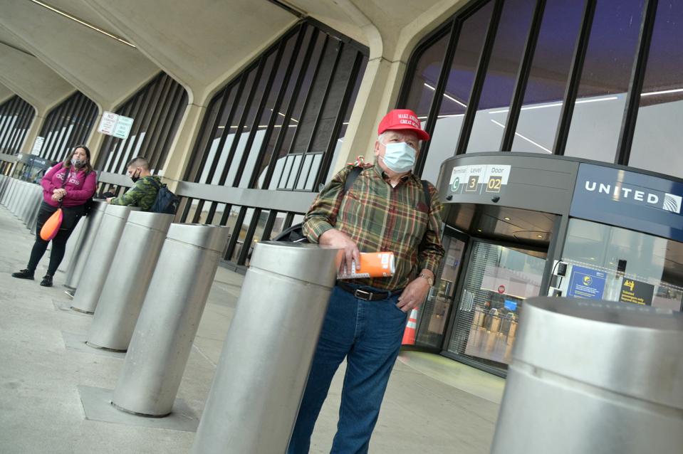Air travelers arrive at Newark Liberty International Airport, New Jersey.