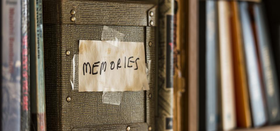 Memories box in book shelf