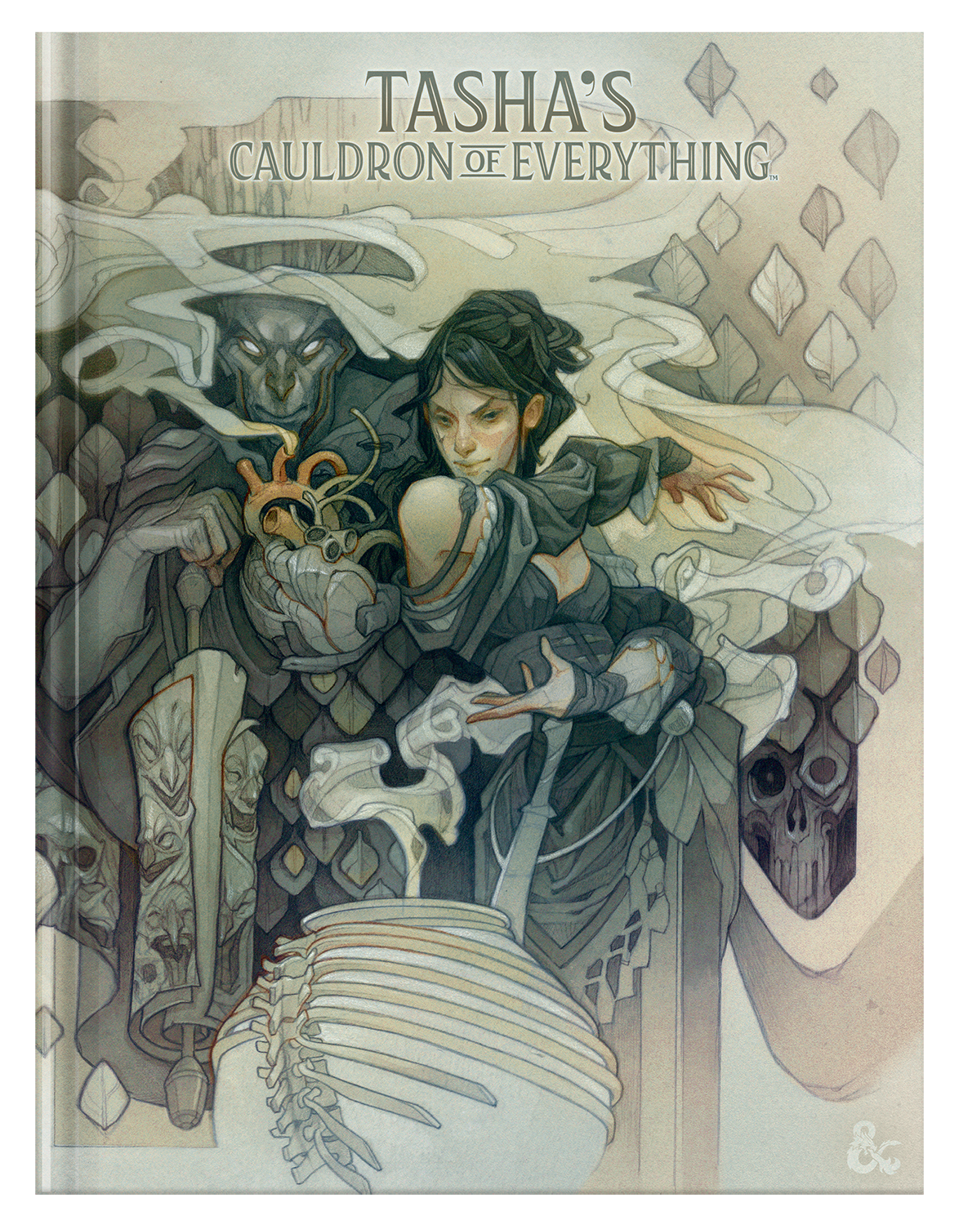 The alternate art cover of Tasha's Couldron of Everything.