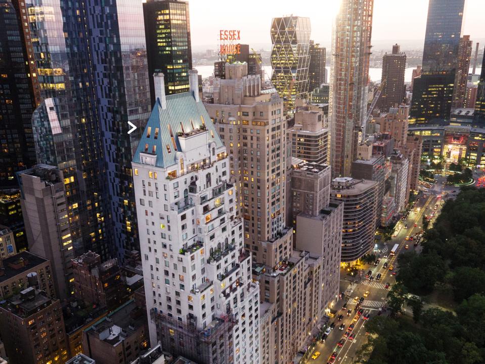 An aerial view of Central Park South in Manhattan.