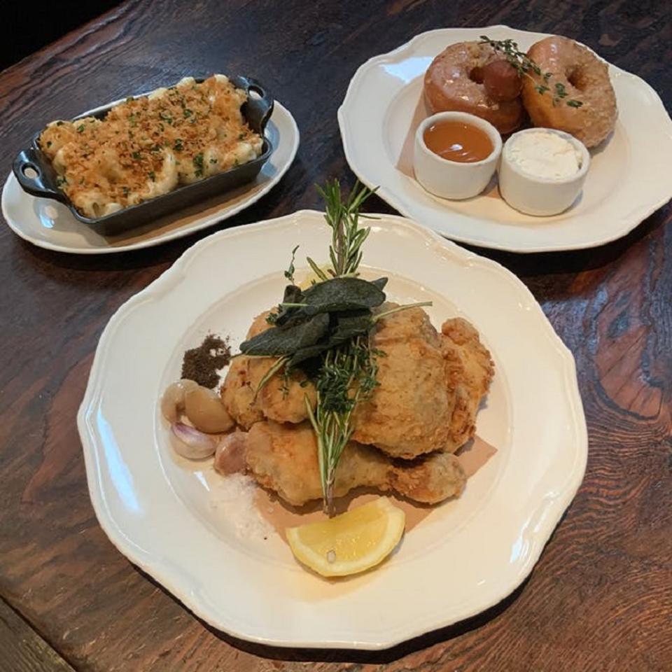 Fried chicken dinner from Wayfare Tavern