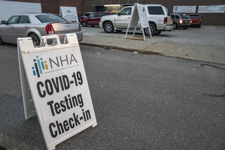 NHA COVID-19 testing sign seen in front of the Greater Grace...