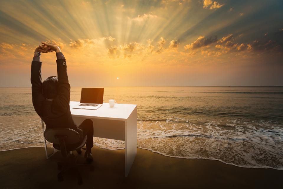 Workbench on the beach, remote working