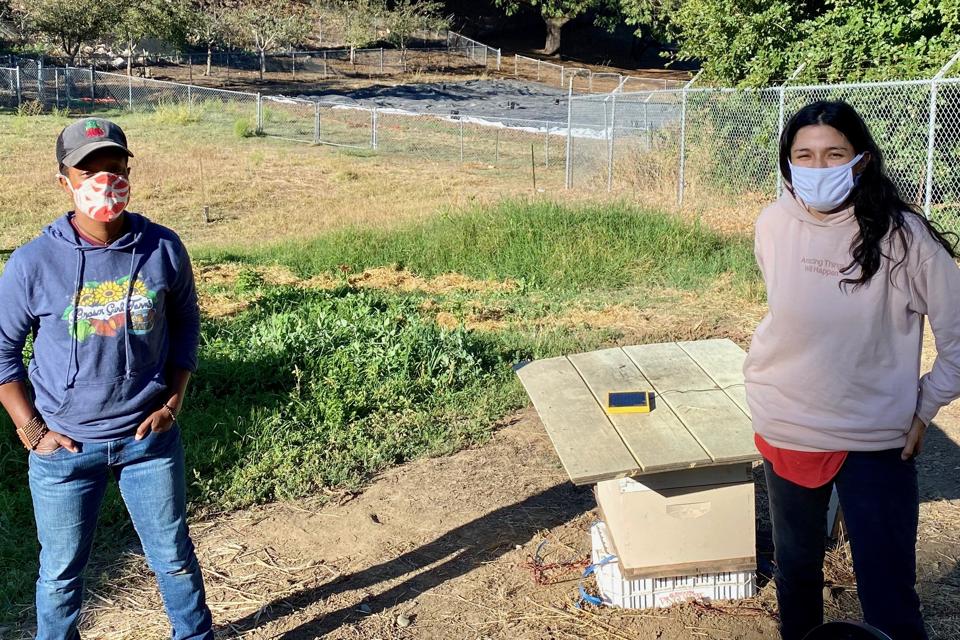 Left, Ashlee Johnson and Gonzalez at Johnson's farm in Hayward, California.