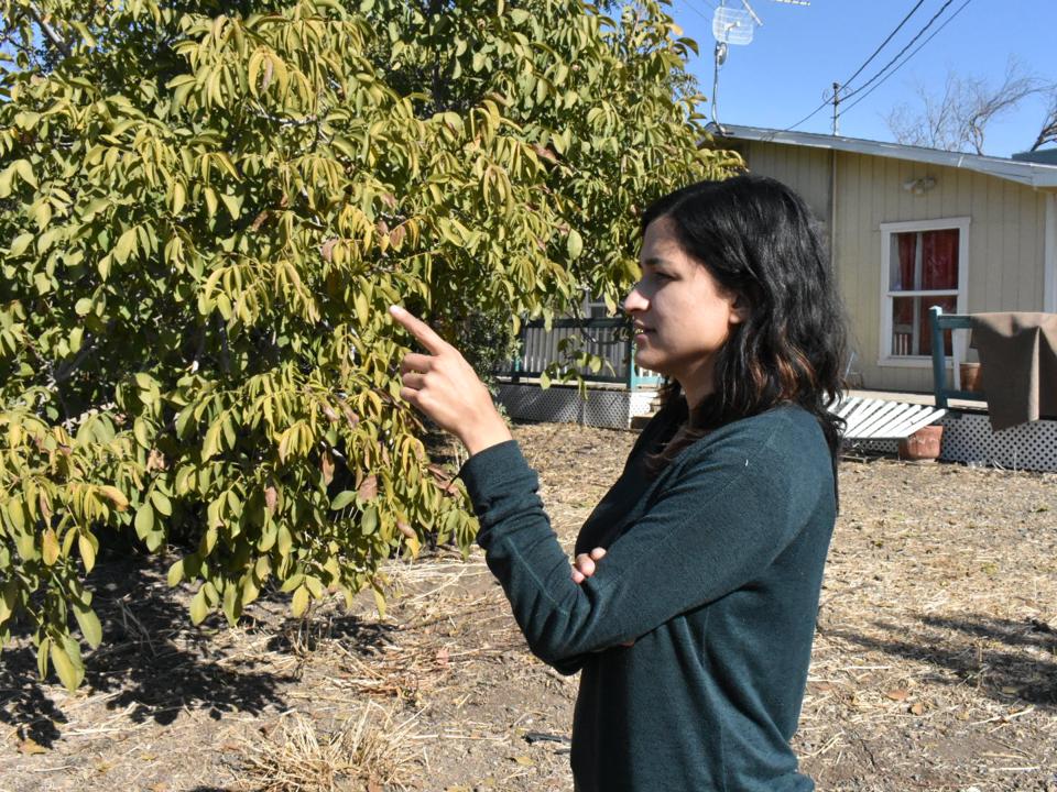 Jessica Gonzalez at the family farm in Merced, California.