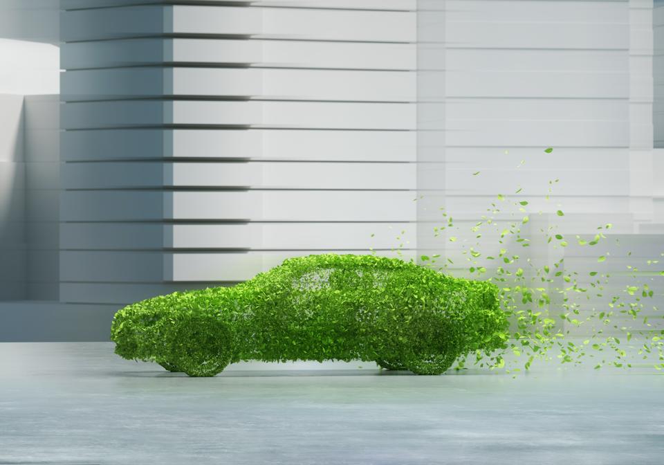 Green car in city