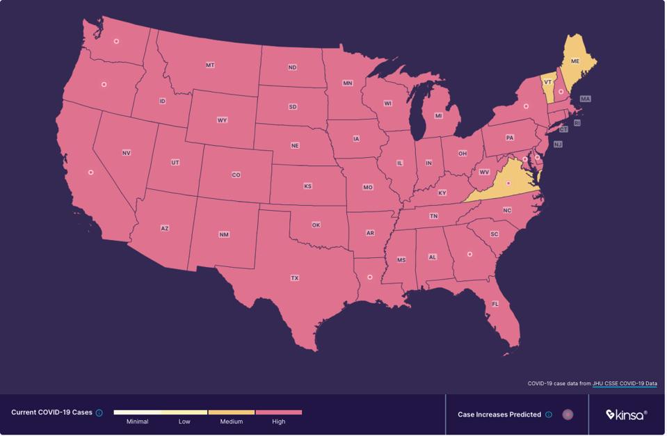 Kinsa map of high-risk areas in the United States as of Nov. 23, 2020.