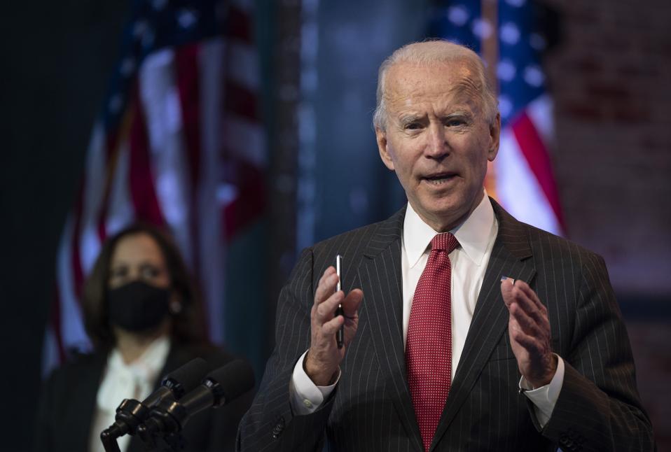 US President-elect Joe Biden speaks after a meeting with governors in Wilmington, Delaware, on November 19, 2020. - Biden said today he would not order a nationwide shutdown to fight the Covid-19 pandemic despite a surge in cases. (Photo by JIM WATSON / AFP) (Photo by JIM WATSON/AFP via Getty Images)